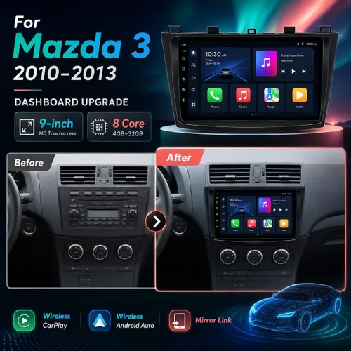 Vista 3 de Radio de coche estéreo para Mazda 3 2010-2013: pantalla táctil de 9 pulgadas con Carplay y Android Auto-GPS EQ DSP Bluetooth FM SWC Mirror Link