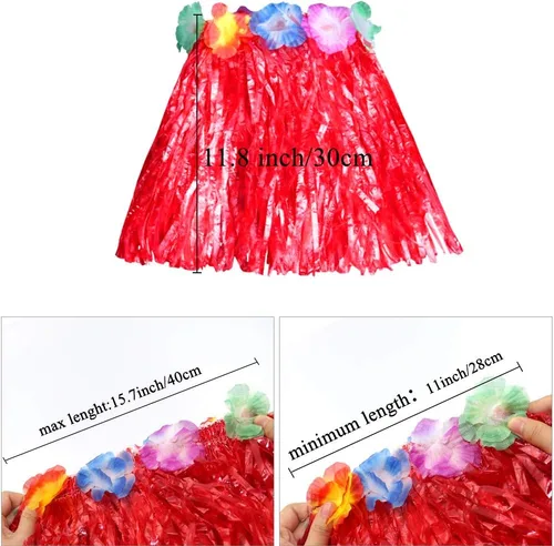 Vista 3 de Fighting to Achieve Conjunto de disfraz de falda de hierba roja hawaiana de 11.8 in para niñas
