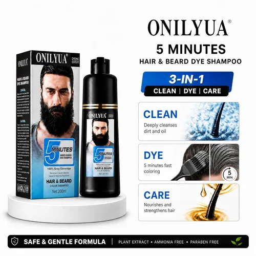 Vista 4 de Champú de tinte para barba y cabello negro para hombre 3 en 1, colorante herbario de larga duración para cabello gris, bigote y barba en minutos