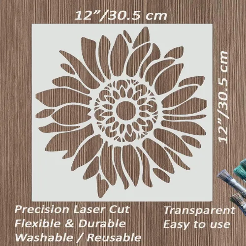 Vista 9 de Plantilla bohemia de girasol de 12 x 12 pulgadas para pintar sobre madera, lienzo, papel, tela y muebles, plantillas florales reutilizables