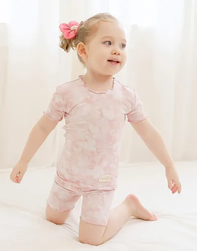 Vista 2 de VAENAIT BABY Pijama de bambú suave teñido anudado corto de verano, conjunto de 2 piezas, 6M-12 años