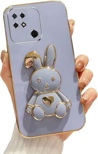 Vista 33 de Funda con soporte de conejo de corazón para Xiaomi Redmi A1, galvanizado suave TPU protector delgado a prueba de golpes con lindo conejito soporte