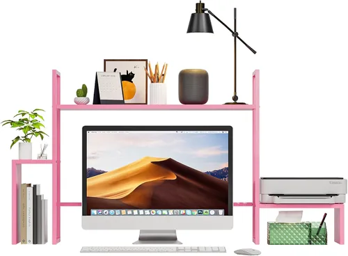 Vista 9 de WelFurGeer Organizador de Estante de Escritorio LED con Tira de Luz RGB, Estante de Escritorio de 2 Niveles para Monitor de Computadora, Marco