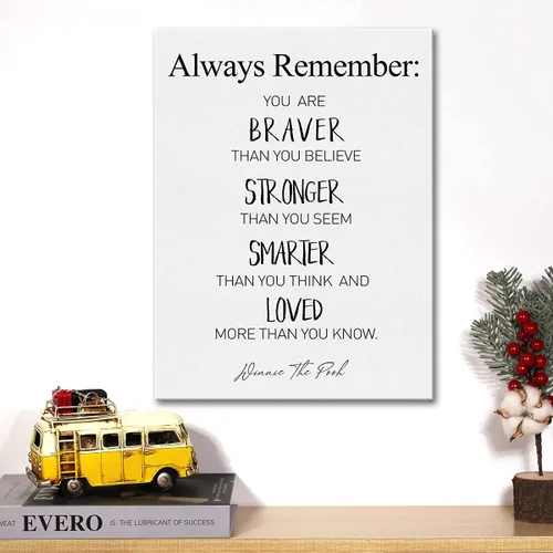 Vista 5 de Lienzo decorativo para pared, inspirador motivacional You Are Braver Than You Believe, impresión en lienzo positivo para guardería, oficina, sala