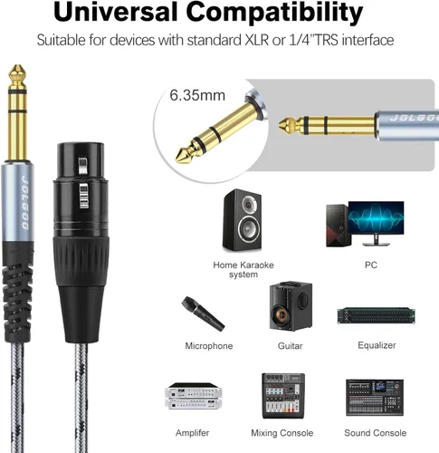 Vista 2 de JOLGOO XLR hembra a 1/4 pulgada 0.250 in TRS Cable adaptador XLR a cable de conexión de cuarto de pulgada, 1 pie, para micrófono, mezclador