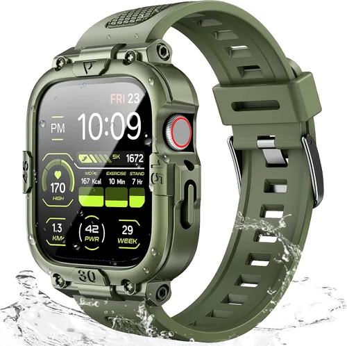 Vista 10 de Dsytom Funda impermeable con correa compatible para Apple Watch de 45mm 44mm 41mm 40mm para hombres, correa de reloj inteligente resistente