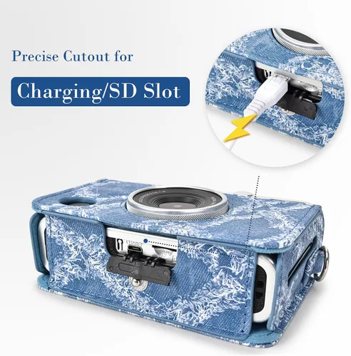 Vista 5 de Rieibi Mini EVO - Funda protectora de piel sintética vintage para cámara instantánea Fujifilm Instax Mini EVO, funda extraíble con correa ajustable