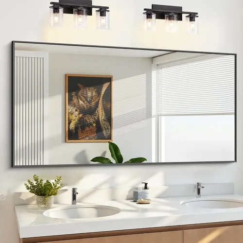 Vista 39 de KOCUUY Espejo de baño negro, espejo rectangular de 24 x 18 pulgadas para sobre el fregadero, espejo de pared decorativo moderno para dormitorio