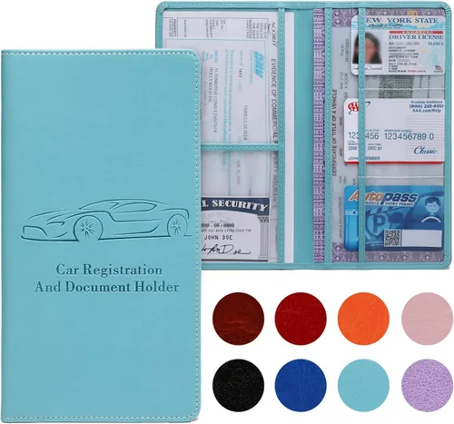 Vista 14 de Soporte para Tarjetas de Registro y Seguro de Coche para Hombres y Mujeres, Organizador de Guantera Negro con Hebilla Magnética para Fácil Acceso