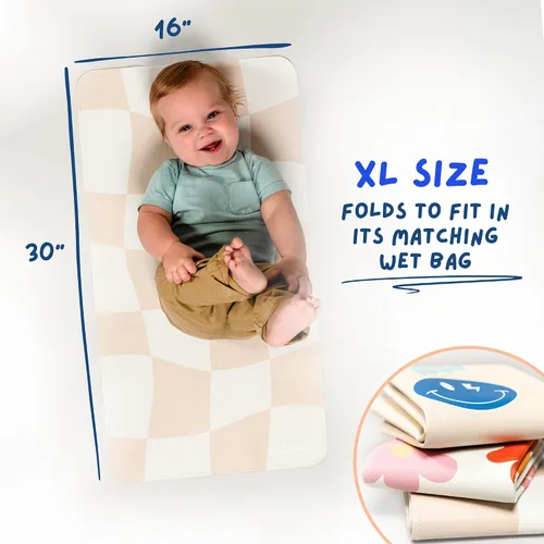 Vista 6 de Cambiador portátil con bolsa impermeable reutilizable (16 x 30 pulgadas), cambiador de bebé, no tóxico, portátil, se pliega y limpia con toallitas