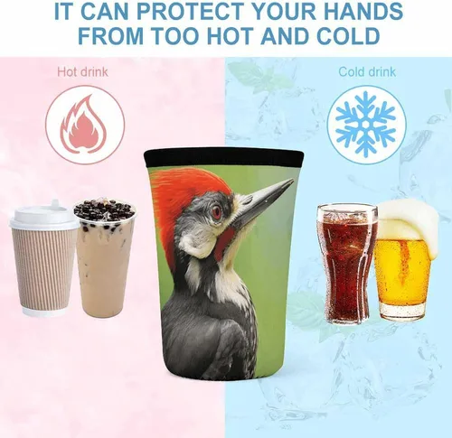 Vista 4 de Cute Pileated Woodpecker Reusable Insulated Neoprene Iced Coffee Cup Sleeves 3 Sizes Diving Material Cup Durable Beverage Covers for Cold Coffee Tea