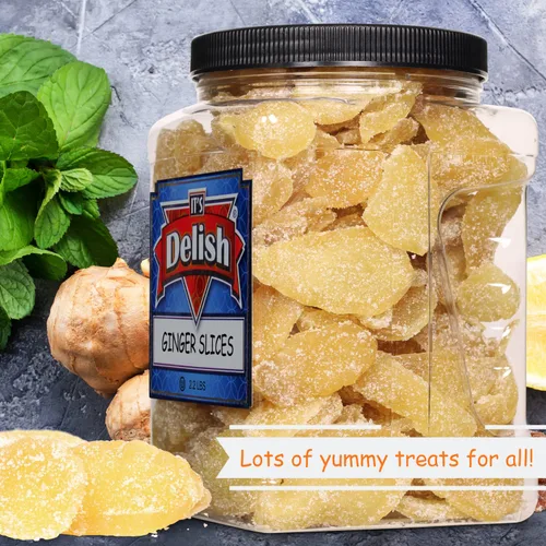 Vista 6 de It's Delish, recipiente reutilizable jumbo de 2.2 libras Caramelos naturales masticables de frutas de jengibre seco confitado, raíz de jengibre