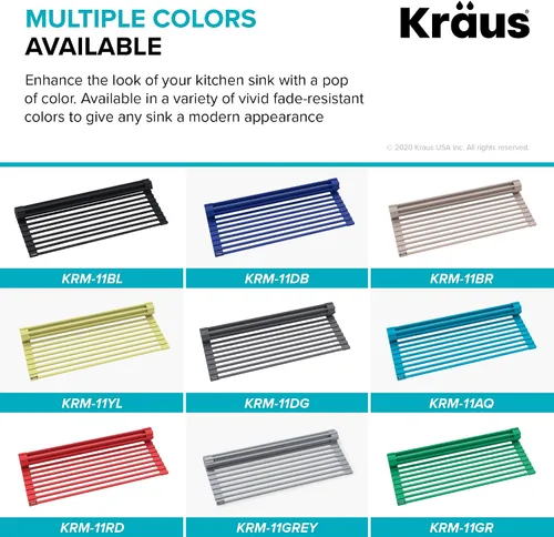 Vista 10 de Kraus Multiusos Escurreplatos Enrollable para Fregadero con Colador y Esterilla en Aqua, KRM-11AQ