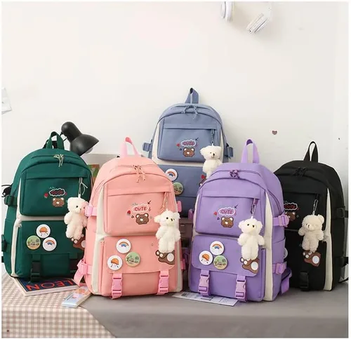Vista 3 de Linda mochila con accesorios kawaii Juego de 5 bolsas estéticas, Oso negro, Classic
