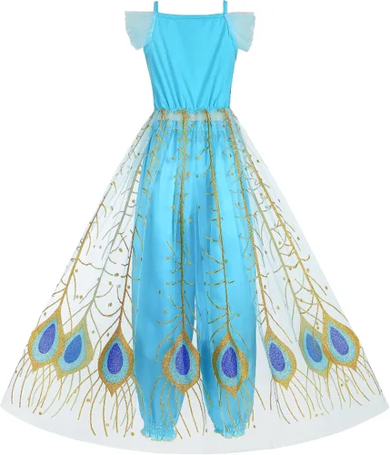 Vista 3 de Disfraz de princesa para niñas, vestido de princesa para niños, fiesta de cumpleaños, traje de cosplay de jazmín