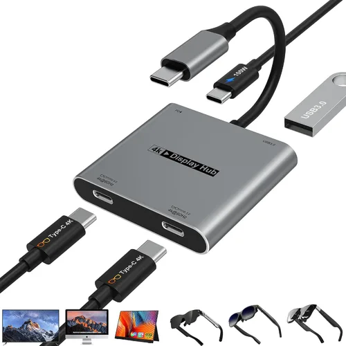 Vista 10 de Hub USB C 8 en 1, Hub de salida de video USB C con 4K a 60Hz, divisor USB C de 10 Gbps, carga PD de 100 W, transferencia de datos, adaptador
