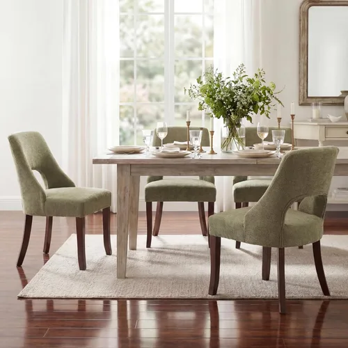 Vista 23 de UVV Juego de 2 sillas de comedor de madera, sillas de comedor modernas de mediados de siglo tapizadas en tela para cocina y comedor, silla de cena