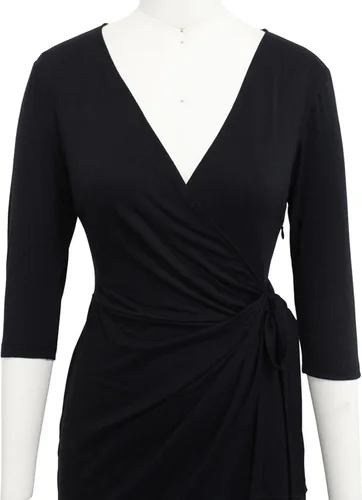 Vista 4 de Berydress - Vestido clásico con manga 34 y cuello en V para mujer, entubado, cruzado simulado, informal, para fiestas y para ir al trabajo
