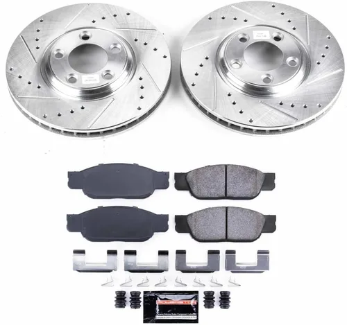 Vista 2 de Power Stop K1351 Pastillas de freno delanteras Z23 de fibra de carbono con rotores de freno perforados y ranurados para Ford Thunderbird 2002-2005