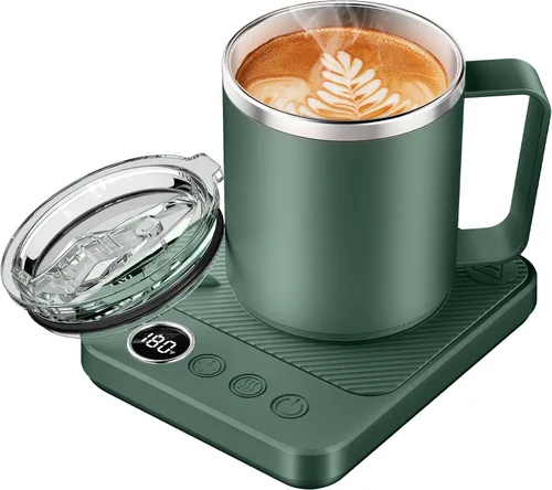 Vista 13 de Calentador de Taza de Café y Juego de Taza para Escritorio, Calentador Eléctrico de Taza de Café con Taza Calentada de 16oz, Calentador de Café