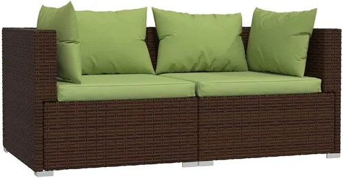 Vista 23 de Patio 3 Seater Sofa with Cushions Brown Poly Rattan Brown and Green