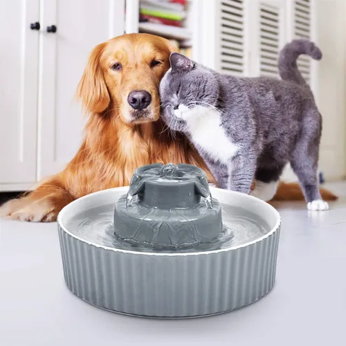 Vista 3 de fuente de agua de cerámica para gatos de 2.1L - para gatos y perros, fuente de cerámica para mascotas de 360 grados - 2.1L de gran capacidad de agua