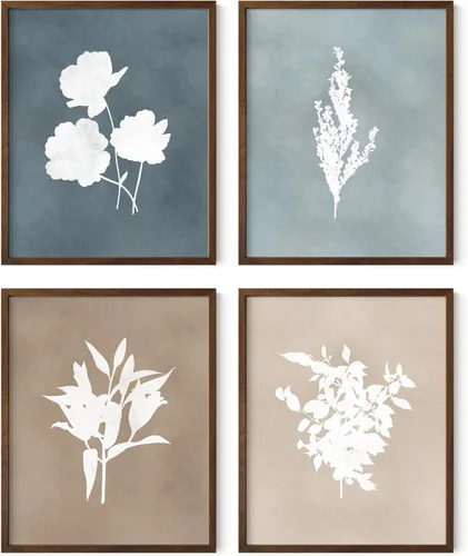 Vista 25 de HAUS AND HUES Arte de pared floral gris, juego de 4 pósteres de plantas para pared vintage, impresiones botánicas, cuadros de flores en blanco