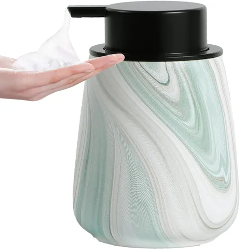 Vista 12 de Dispensador de jabón de manos de espuma de 12 onzas, dispensador de jabón espumoso negro para baño con bomba fácil de presionar, dispensador