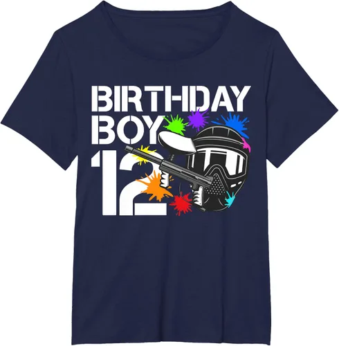 Vista 13 de 12th B-Day Paintball Birthday Party Boy 12 Year Old Funny T-Shirt, Negro