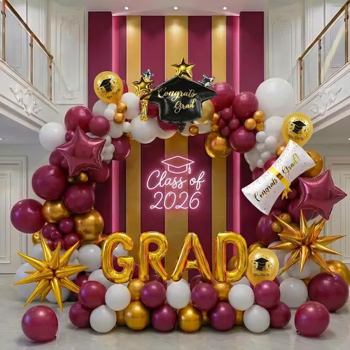 Vista 10 de Kit de arco de guirnalda de globos de graduación de 120 piezas con certificado de graduación, gorro de graduación, letra, globos de Mylar