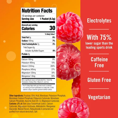 Vista 6 de Emergen-C Hydration+ - Mezcla de bebida deportiva con vitamina C (18 unidades, sabor a frambuesa), reposición de electrolitos, paquetes de polvo