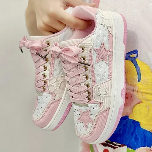 Vista 4 de abstep Zapatillas deportivas para mujer con patrón de estrellas y cordones delanteros