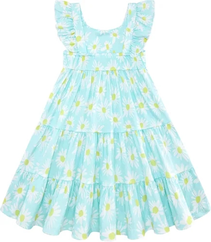 Vista 2 de Vieille Vestido de verano para niñas pequeñas, con volantes, sin mangas, casual, vestido de playa, escalonado, vestido de princesa para 2-8 años