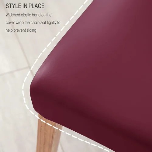 Vista 5 de Deisy Dee Fundas de cuero impermeables para sillas de comedor Parson (4, Burgandy)