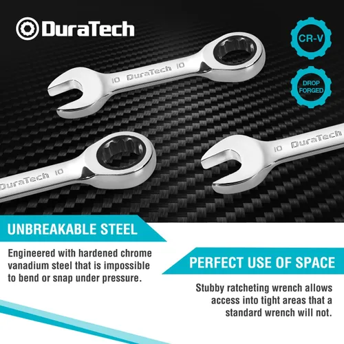 Vista 4 de DURATECH Llave combinada de trinquete rechoncha de 0.394 in, métrica, CRV