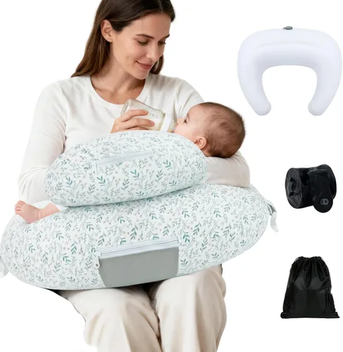 Vista 9 de KAKIBLIN Almohada de lactancia, almohadas inflables de lactancia, almohada de alimentación manos libres para aliviar el dolor de espalda con correa