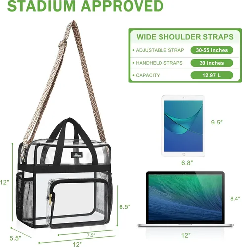 Vista 34 de MAY TREE Bolsa transparente para eventos en estadios de 12 x 6 x 12 pulgadas, bolsa de almuerzo transparente con correas reforzadas para trabajo