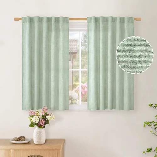 Vista 54 de BGment Cortinas cortas de lino marfil de 36 pulgadas de largo para ventanas de cocina, pequeñas cortinas texturizadas rústicas para café sobre
