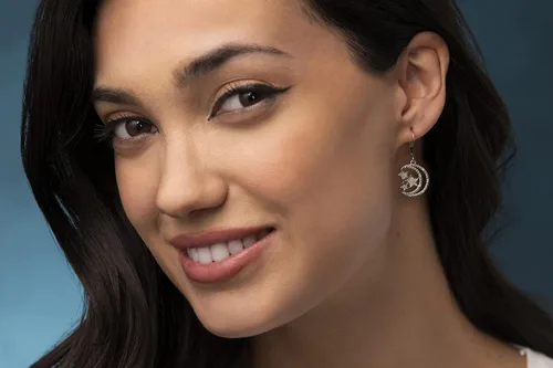 Vista 2 de Natalia Drake Moon Star - Aretes colgantes de diamantes de 17 quilates para mujer en plata de ley 925 chapada en rodio, Metal precioso., Diamante