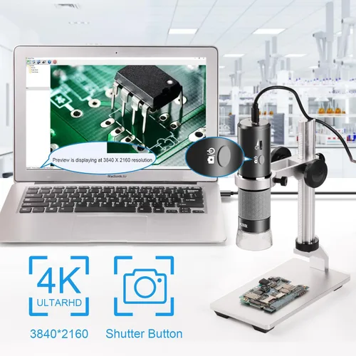 Vista 2 de Cámara de microscopio digital WiFi 4K 3840x2160p con soporte de metal ajustable, microscopio portátil inalámbrico para iPhone teléfono Android