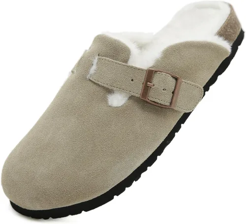Vista 11 de Dumalum - Zuecos de ante para mujer y hombre - Sandalias ajustables con hebilla, plantilla de corcho, suelas antideslizantes - Zapatillas unisex