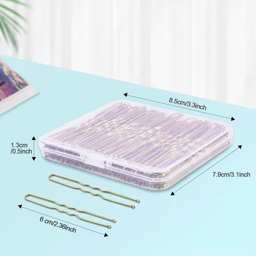 Vista 2 de TsMADDTs - 100 horquillas para el cabello en forma de U, para mujeres y niñas con caja (dorado, 2.4 pulgadas)