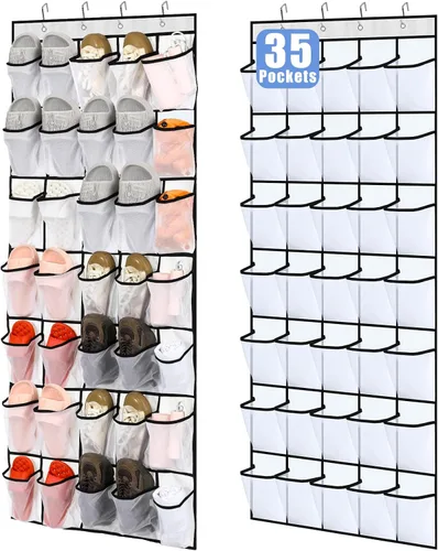 Vista 7 de Windyun 2 unidades de 70 organizadores de zapatos grandes para colgar sobre la puerta, para armario, bolsillos de malla negra, para volver a