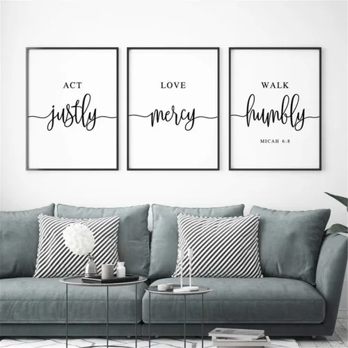 Vista 5 de NATVVA Pósteres de lienzo blanco y negro con texto en inglés "Eat Pray Love", impresiones artísticas de 3 piezas con marco interior de madera