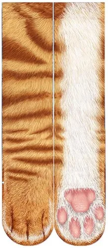 Vista 6 de Calcetines de patas de animales, loco diseño en 3D de patas de gatos, perros y tigres. Divertido regalo navideño para mujer u hombre adultos