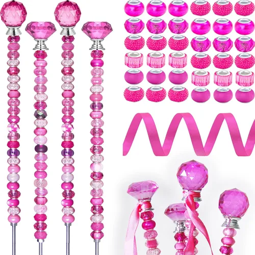 Vista 19 de 300 piezas de estacas de jardín DIY Kit de varitas de hadas de jardín, coloridas con agujero grande, perla de cristal de diamante, tapón superior