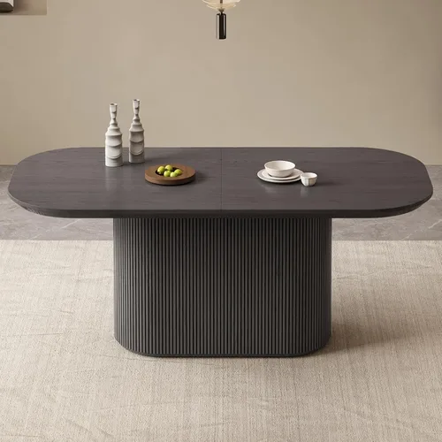 Vista 15 de Mesa de comedor ovalada de 63 pulgadas para 2-6 personas, mesa de cocina negra moderna, mesa de comedor rectangular de lujo, mesa de comedor