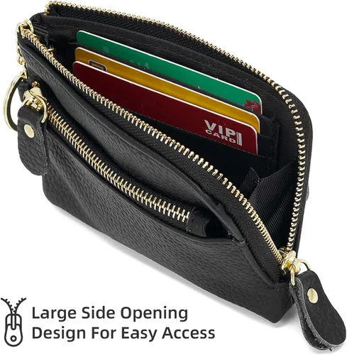 Vista 6 de ZOOEASS Monedero de cuero para mujer,Gran apertura para fácil acceso,Con correa de muñeca, Negro -, Monederos