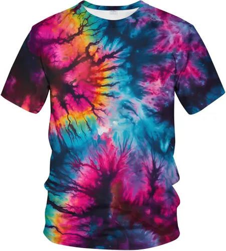 Vista 3 de Srcnhim Camiseta de manga corta con estampado 3D de teñido anudado psicodélico psicodélico para hombre