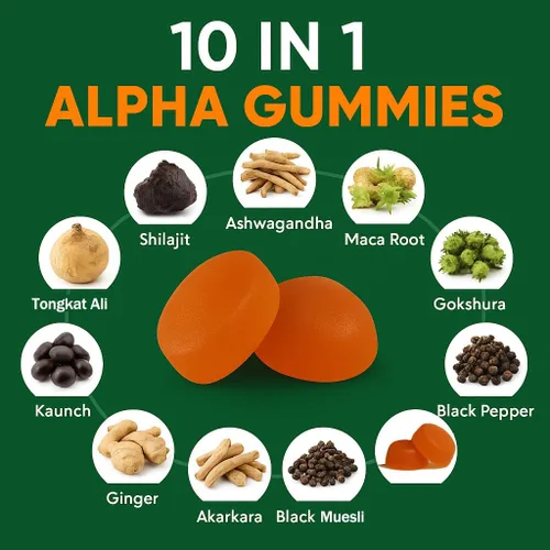 Vista 4 de Gomitas True Alpha Shilajit 10 en 1, 4000 mg de gomitas alfa del Himalaya para hombres, impulso de energía, apoyo inmunológico, con ashwagandha